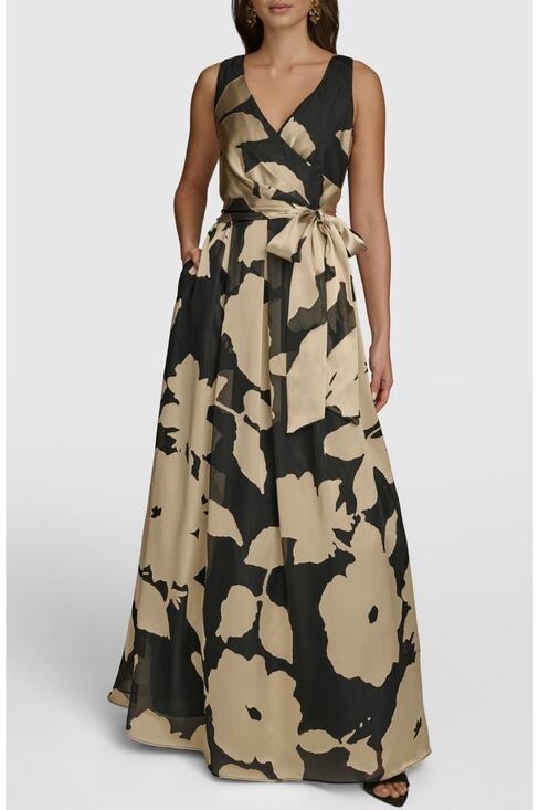 Donna Karan Dresses & Skirts - Donna Karan Floral Maxi Dress Black Beige Size 4. NWT